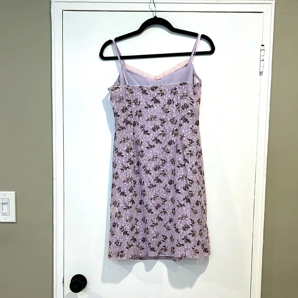 VINTAGE 90s Lavender Floral Babydoll Lace Mini Dress/ Woman/ Size 4 - Picture 2 of 10